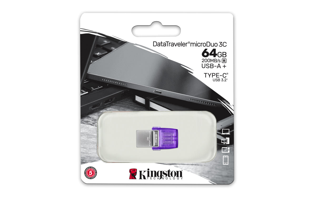 Kingston Technology DataTraveler microDuo 3C 64 Go, USB-A et USB-C, 200 Mo/s