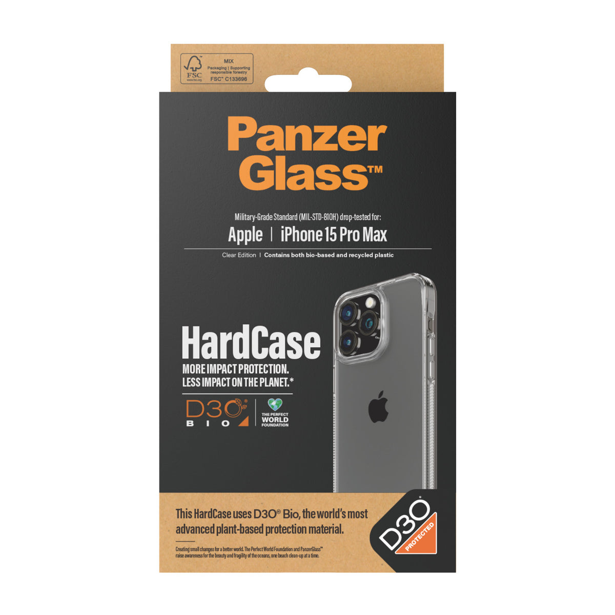 PanzerGlass HardCase Transparent avec D3O pour iPhone 15 Pro Max, Coque de Protection
