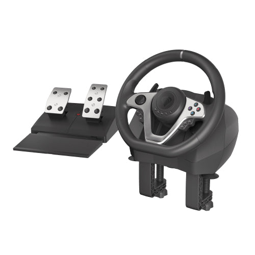 Volant et Pédales Seaborg 400 USB, Noir et Argent, pour PC, PS4, PS3, Xbox One, Xbox 360, Nintendo Switch
