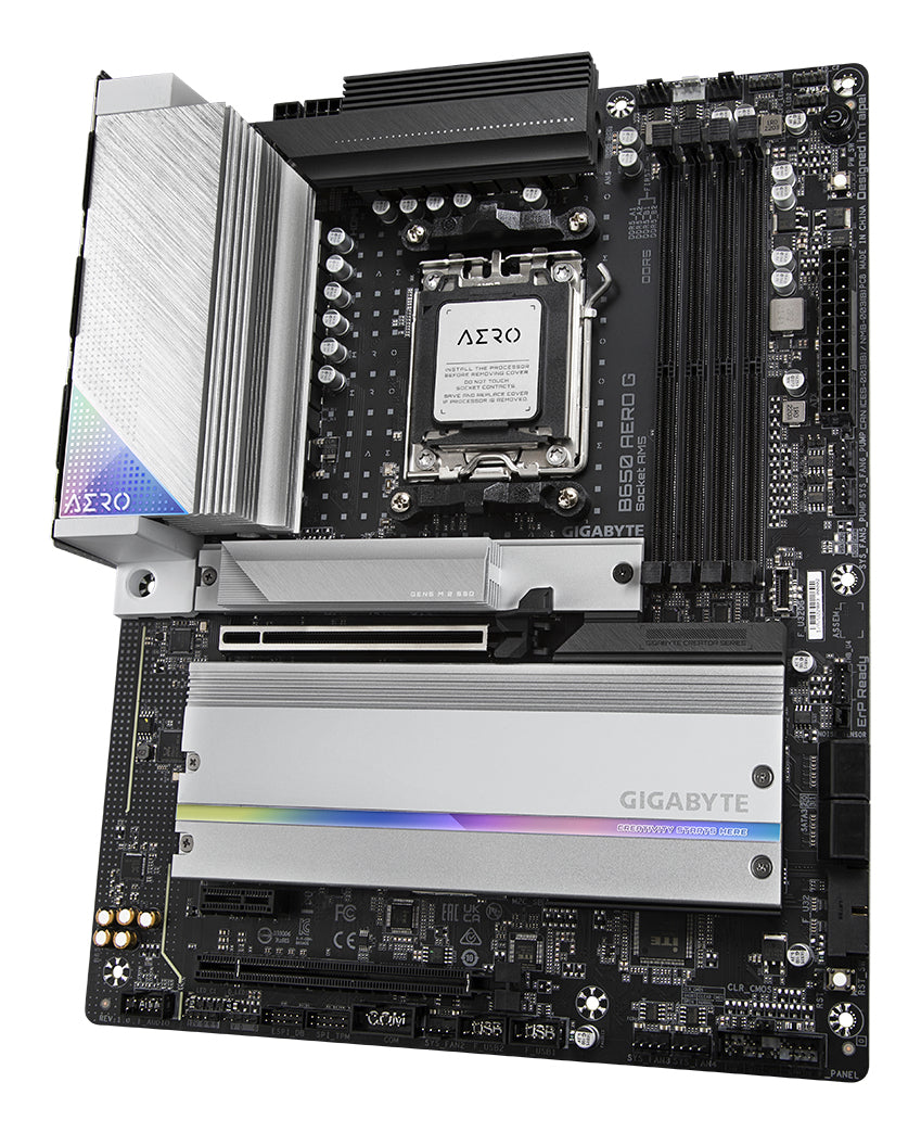 GIGABYTE B650 AERO G Carte mère - Compatible avec les processeurs AMD Ryzen série 9000, jusqu'à 8000 MHz DDR5 (OC), 1xPCIe 5.0 + 2xPCIe 4.0 M.2, LAN 2,5 GbE, WIFI 6E, USB 3.2 Gen 2