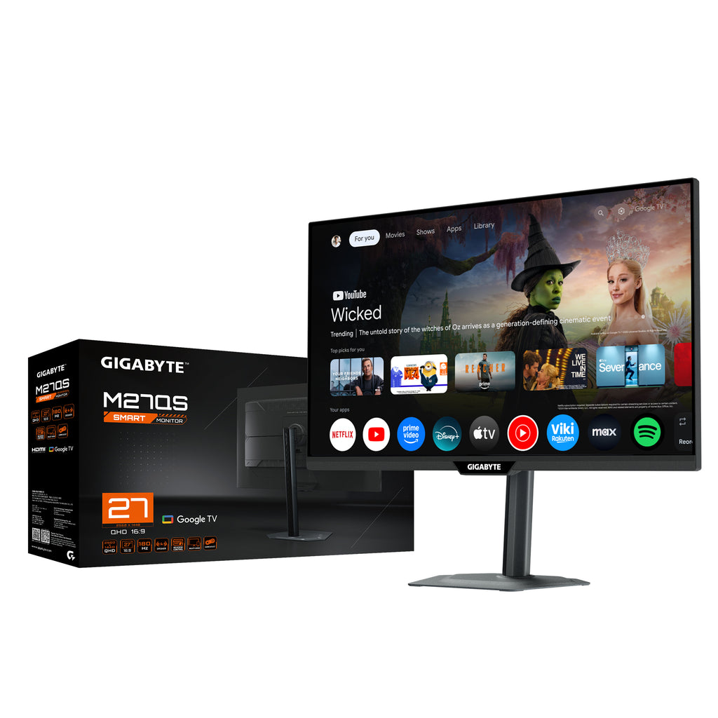GIGABYTE M27QS Moniteur Intelligent 27” 2K QHD - Google TV, Affichage sans fil, 2560 x 1440, 180Hz, 1ms, 350 cd/m², Free