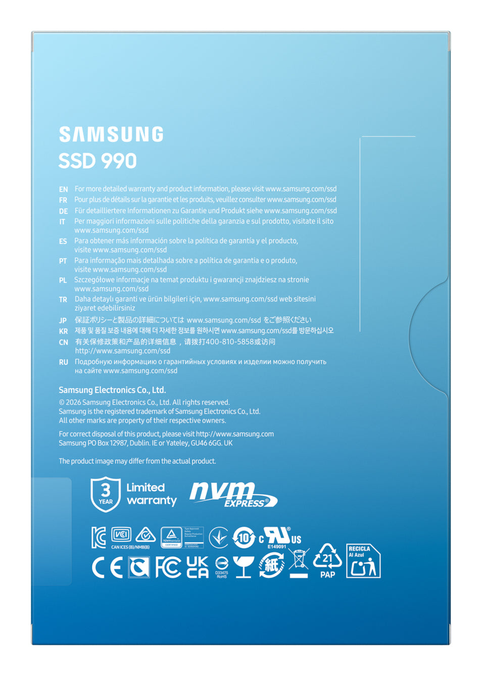 Samsung 990 Basic SSD 1To M.2 NVMe PCIe 4.0, Lecture jusqu'à 7150 Mo/s, Écriture jusqu'à 6450 Mo/s