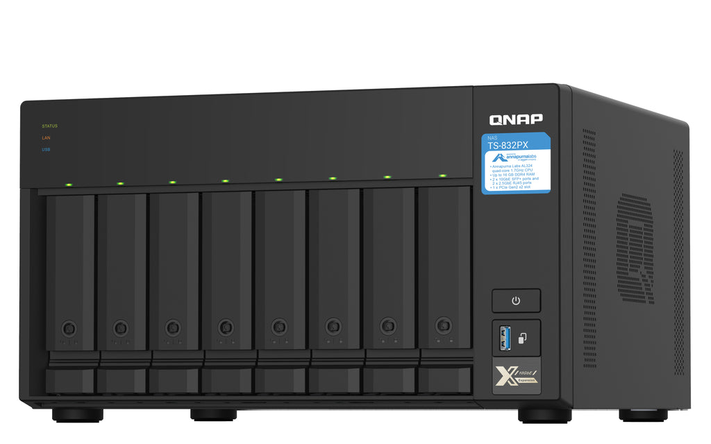 QNAP TS-832PX NAS Tower Annapurna Labs AL324 4 Go DDR4, Aluminium Noir