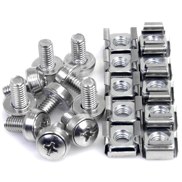 StarTech.com Lot de 50 Vis M6 de 12mm, Écrous Cage à Trou Carré et Outil d'Installation, Kit de Fixation pour Baies de Serveurs, Armoires et Boîtiers de 19" ou 10", Argent - TAA