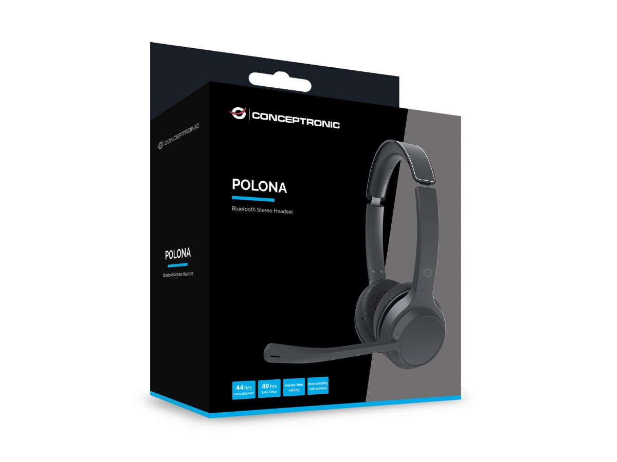 Conceptronic POLONA04B Casque Bluetooth avec Fil et Sans Fil, USB Type-C, Noir