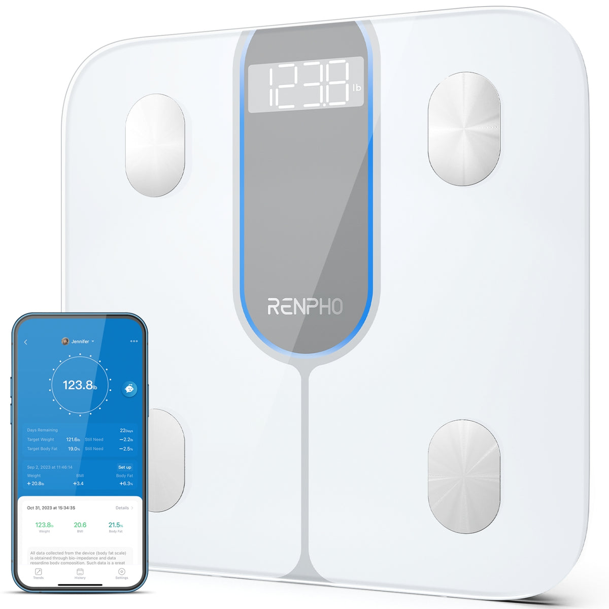Renpho Pèse personne Connecté Blanc - PEU-R-A031-BK