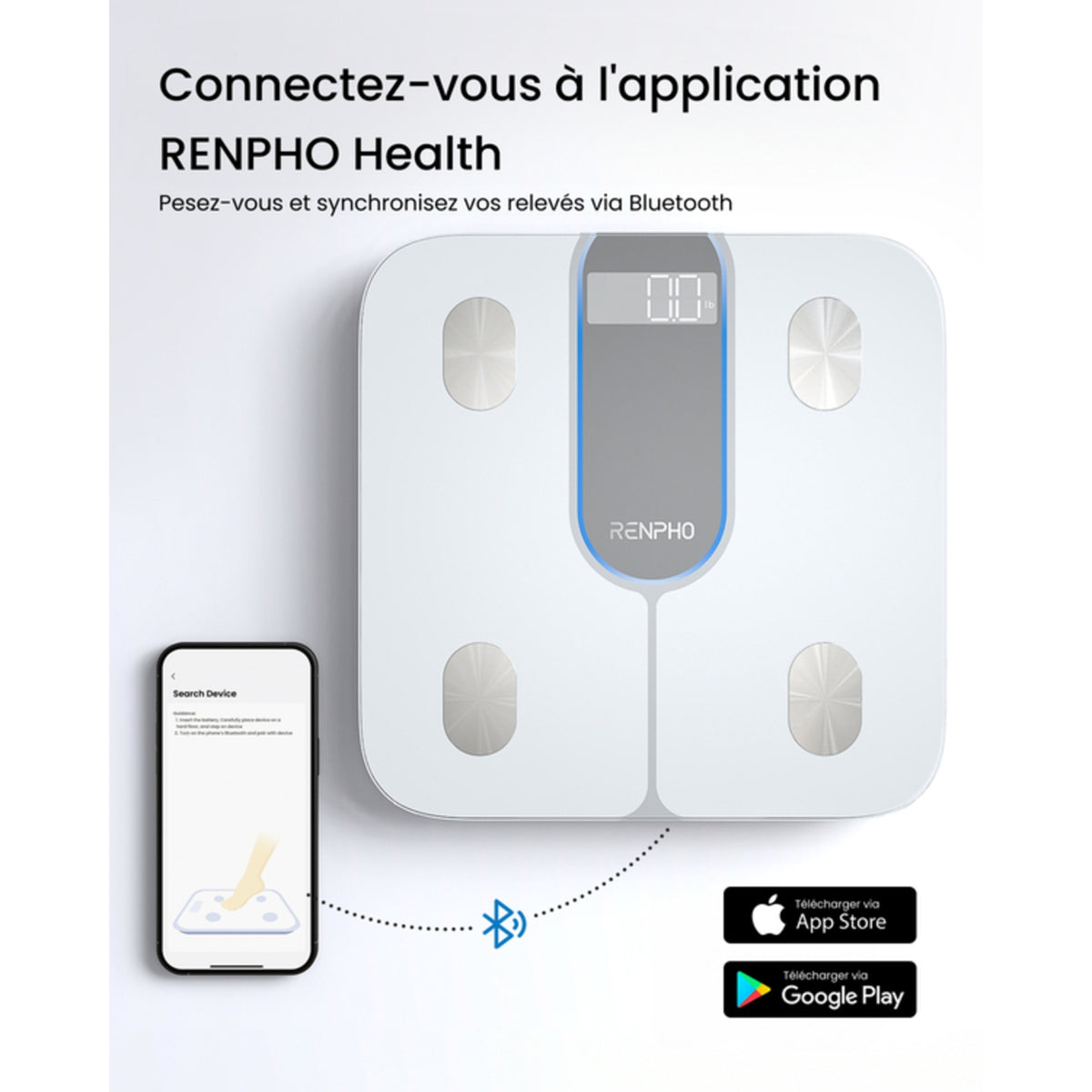 Renpho Pèse personne Connecté Blanc - PEU-R-A031-BK