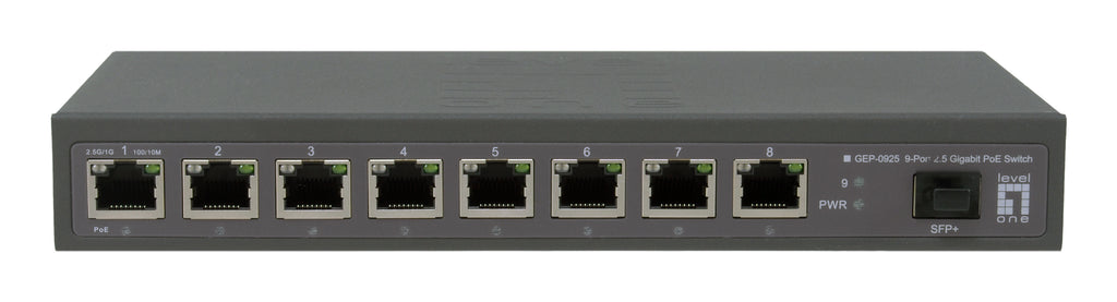 LevelOne GEP-0925 Commutateur Réseau Non-géré 2.5G Ethernet PoE, 8 Ports RJ-45, 1 Port SFP+, Noir