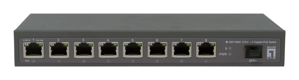 LevelOne GEP-0925 Commutateur Réseau Non-géré 2.5G Ethernet PoE, 8 Ports RJ-45, 1 Port SFP+, Noir