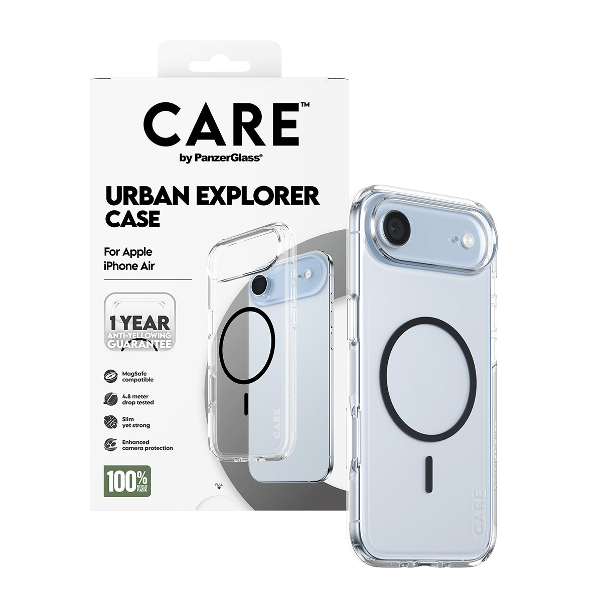 PanzerGlass CARE™ by ® Urban Explorer Case Transparent w. Black MagSafe iPhone Air coque de protection pour téléphones portables Housse Noir