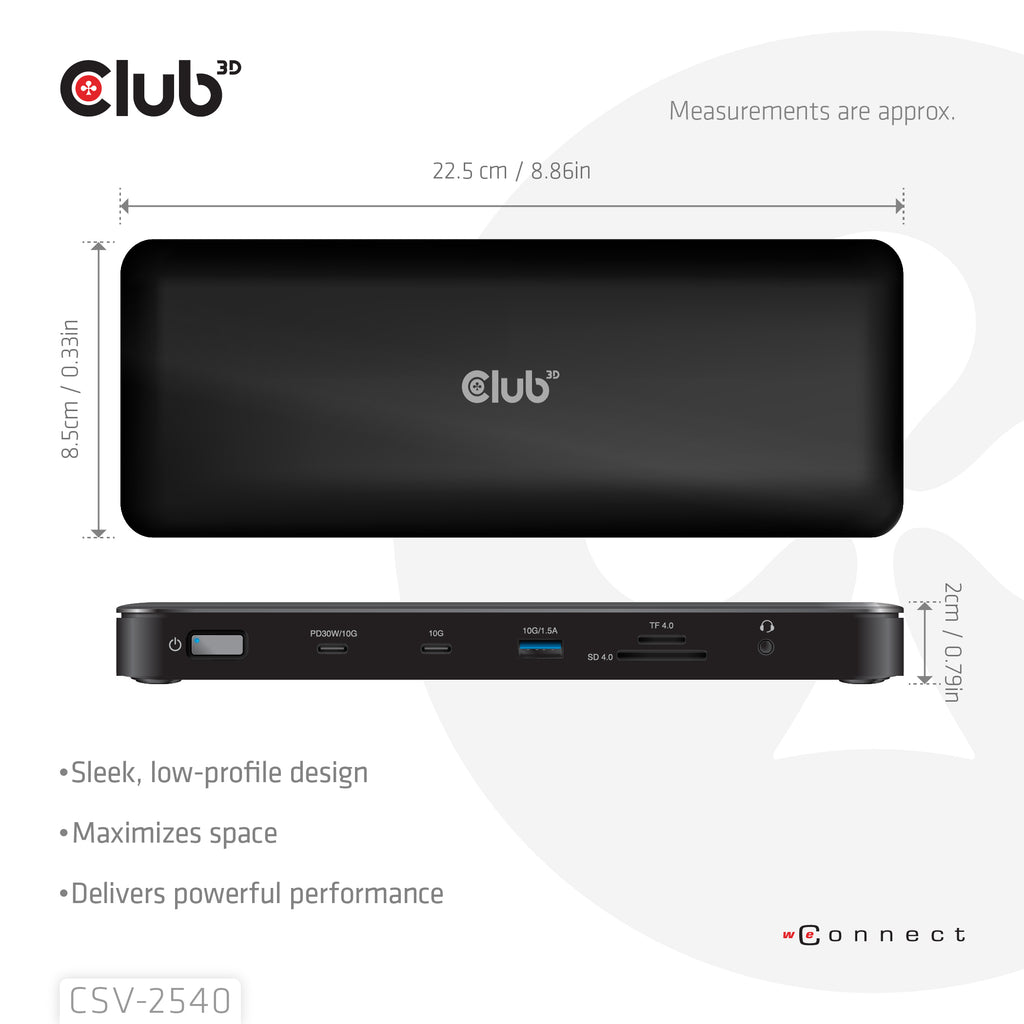 CLUB3D CSV-2540 Station d'accueil USB 3.2 Gen 1 Type-C, 8K Ultra HD, Noir