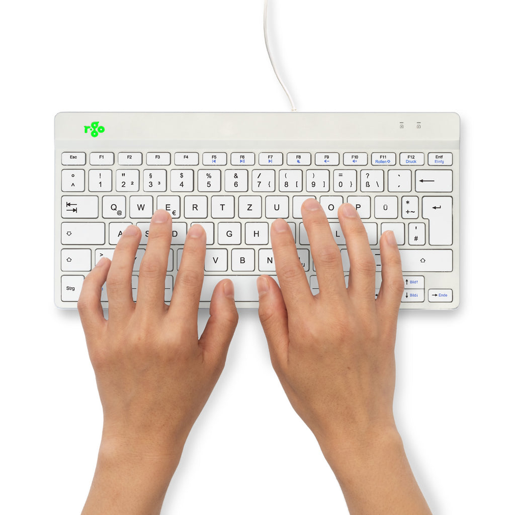 R-Go Tools Clavier Ergonomique Compact Break, QWERTZ (DE), Filaire, Blanc