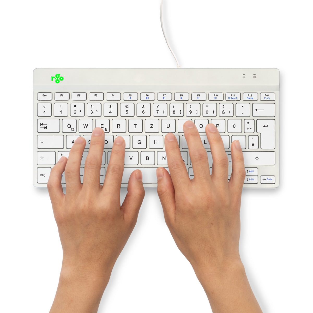 R-Go Tools Clavier Ergonomique Compact Break, QWERTZ (DE), Filaire, Blanc
