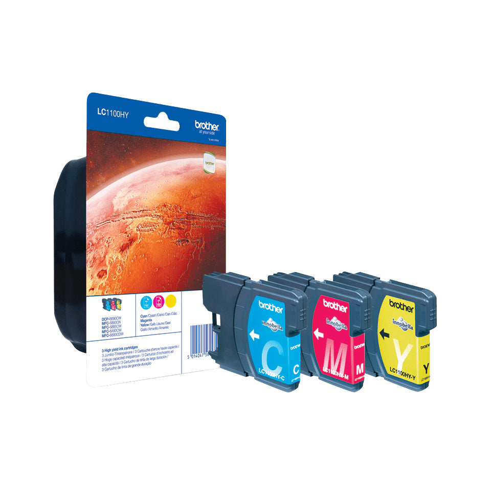 Brother LC1100HYRBWBP Pack de 3 Cartouches d'Encre Originales Cyan, Magenta, Jaune