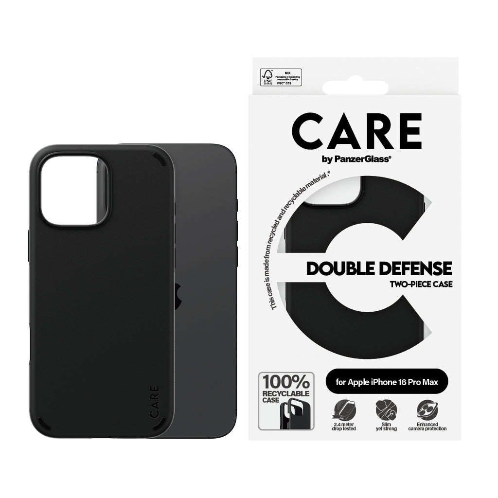 PanzerGlass CARE Double Defense Case pour iPhone 16 Pro Max, Coque de Protection, Noir