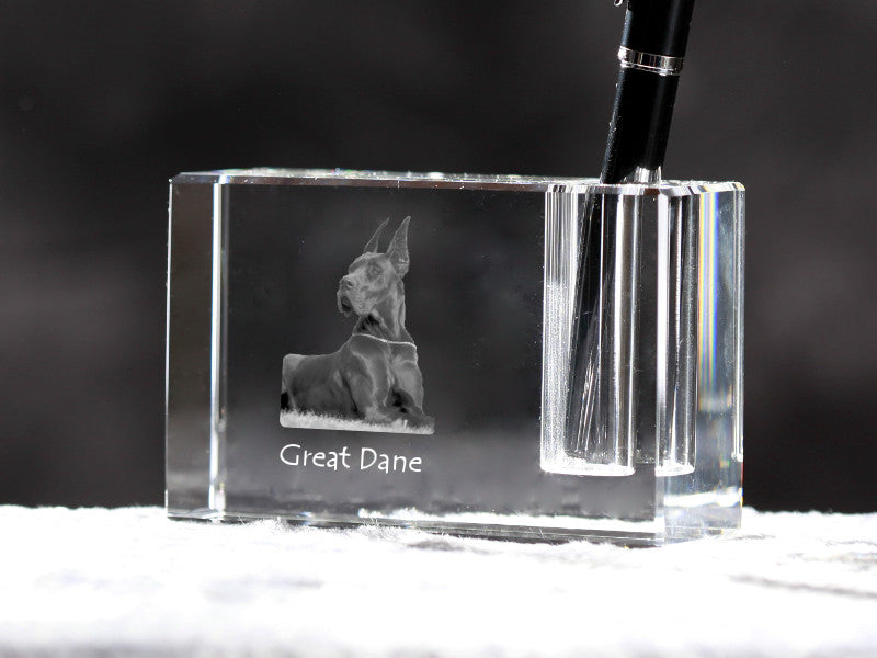Great Dane I - Pen stand, crystal organiser with dog photo, unique desk decoration by Art-Dog brand