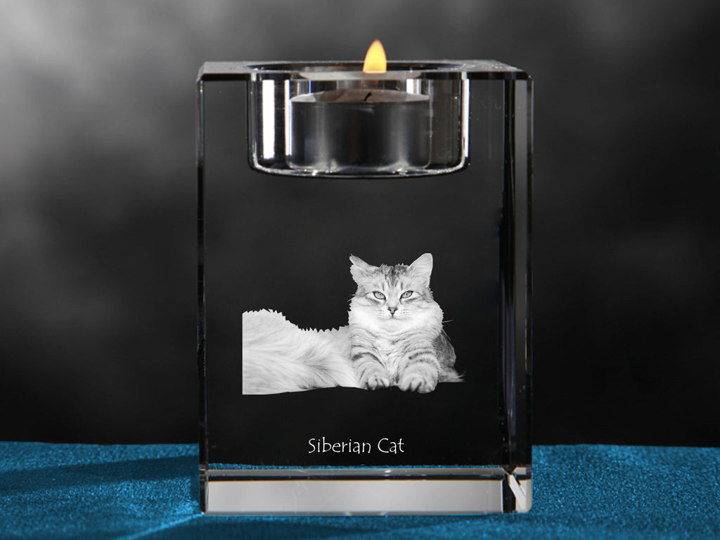 Siberian - Candle holder with cat photo, crystal tealight holder, personalised gift by Art-Dog brand