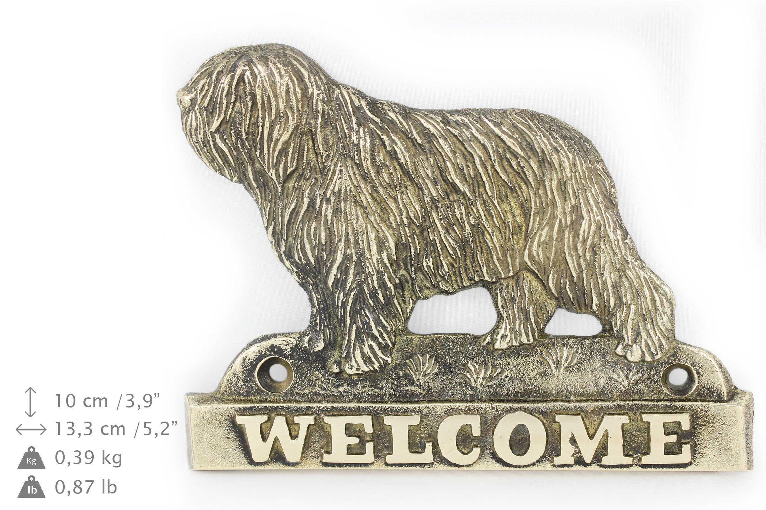 Polish Lowland Sheepdog, PON, Valee Sheepdog - a door sign with a dog, a brass welcome plaque, a unique sign with the inscription Welcome from the Art-Dog brand