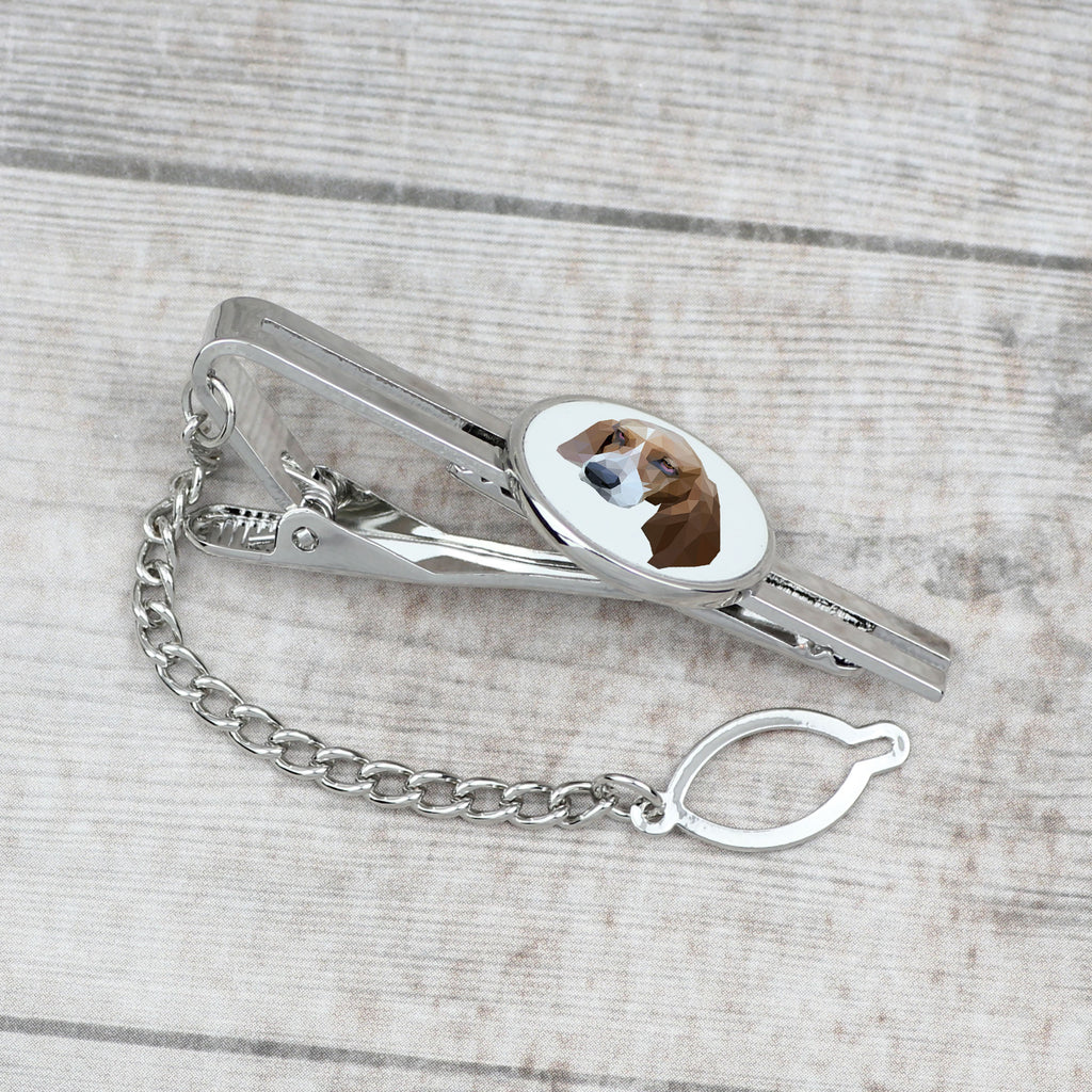Basset Hound - geometric tie clip with a picture and inscription from Art-Dog