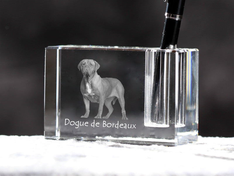 Dogue de Bordeaux, French Mastiff, Bordeauxdog - Pen stand, crystal organiser with dog photo, unique desk decoration by Art-Dog brand