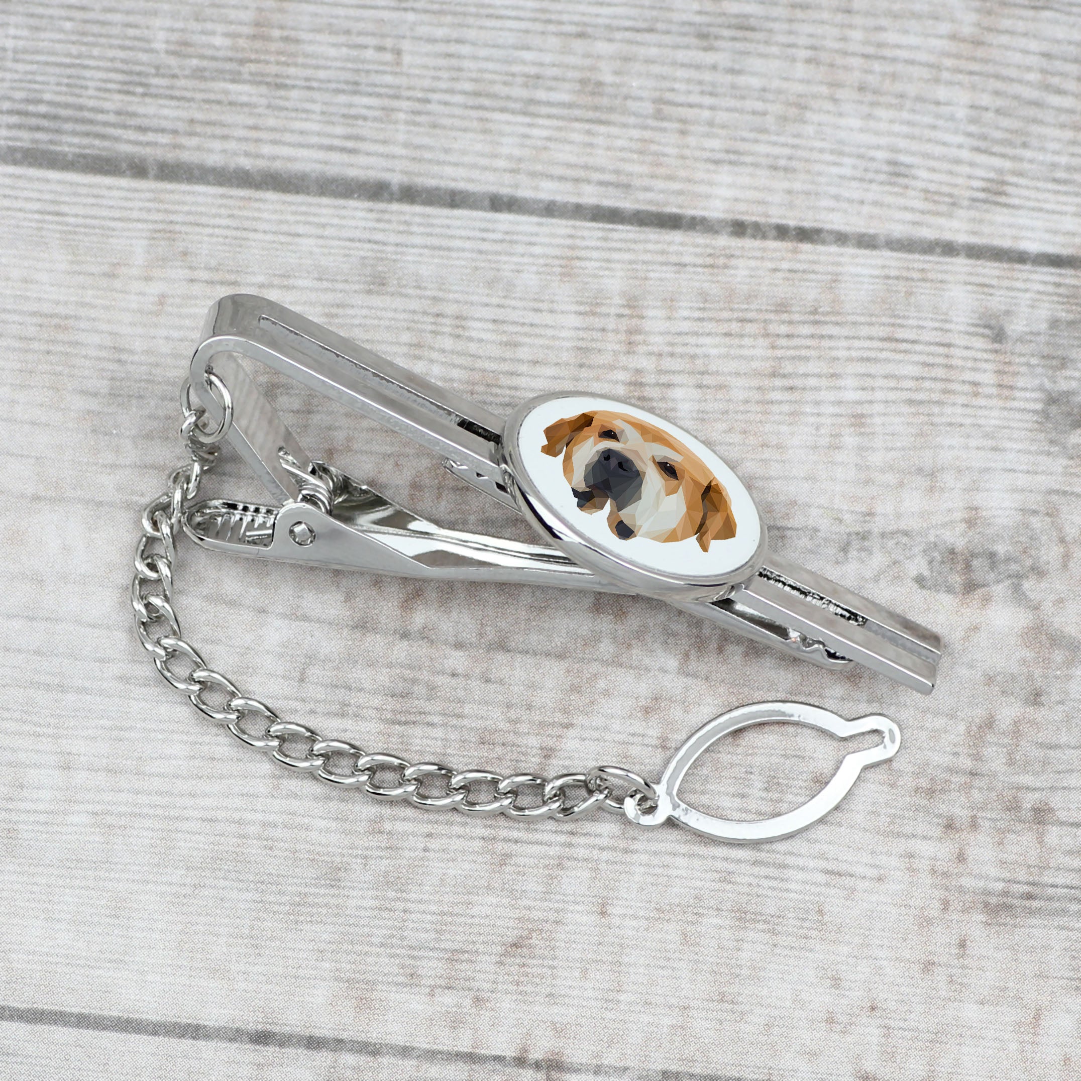 Spanish Mastiff, Mastín Español - geometric tie clip with a picture and inscription from Art-Dog