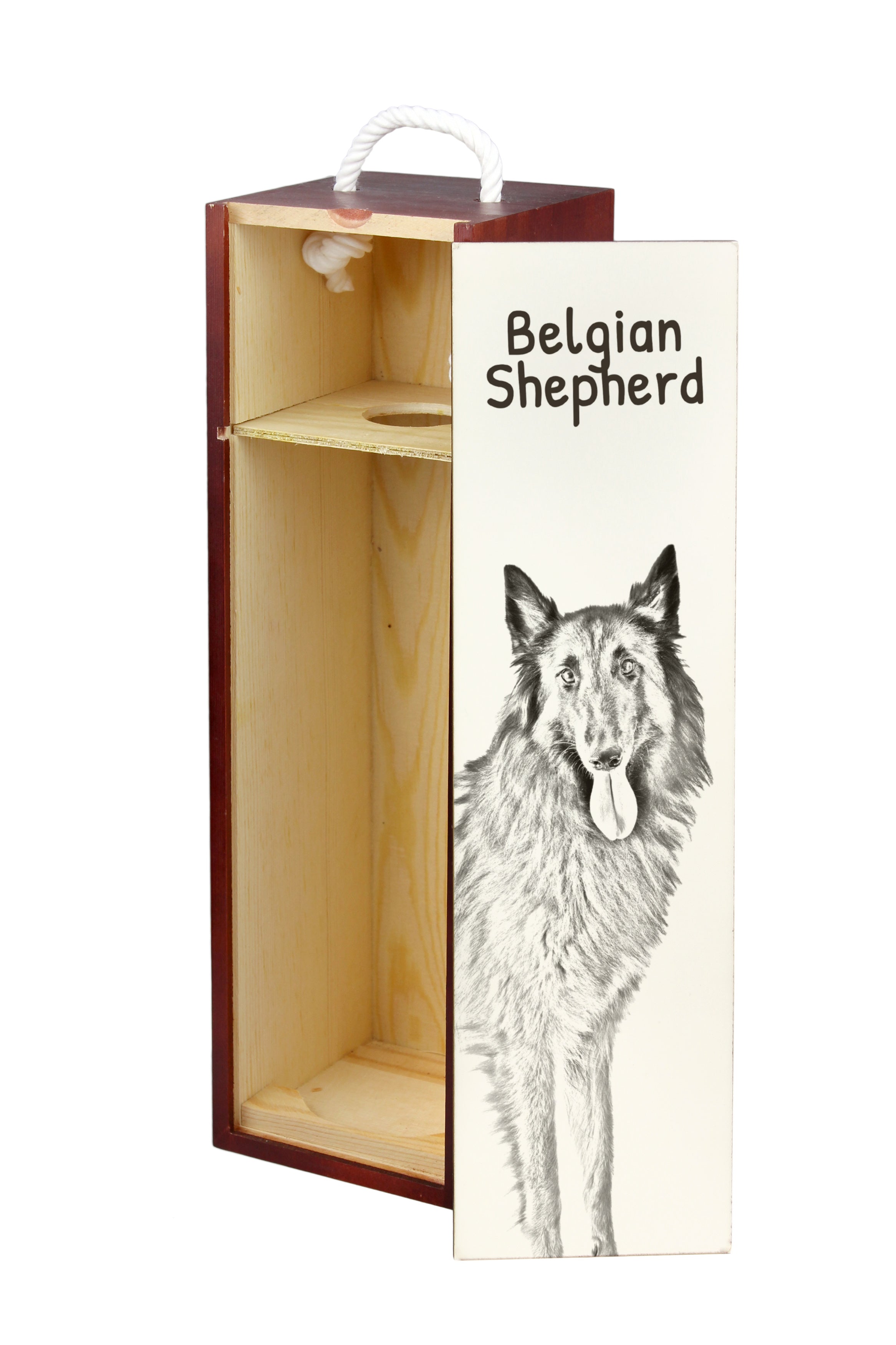 Belgian Shepherd Dog, Belgian Sheepdog I - wine box with a dog, alcohol box with graphics, personalized gift box from the Art-Dog brand