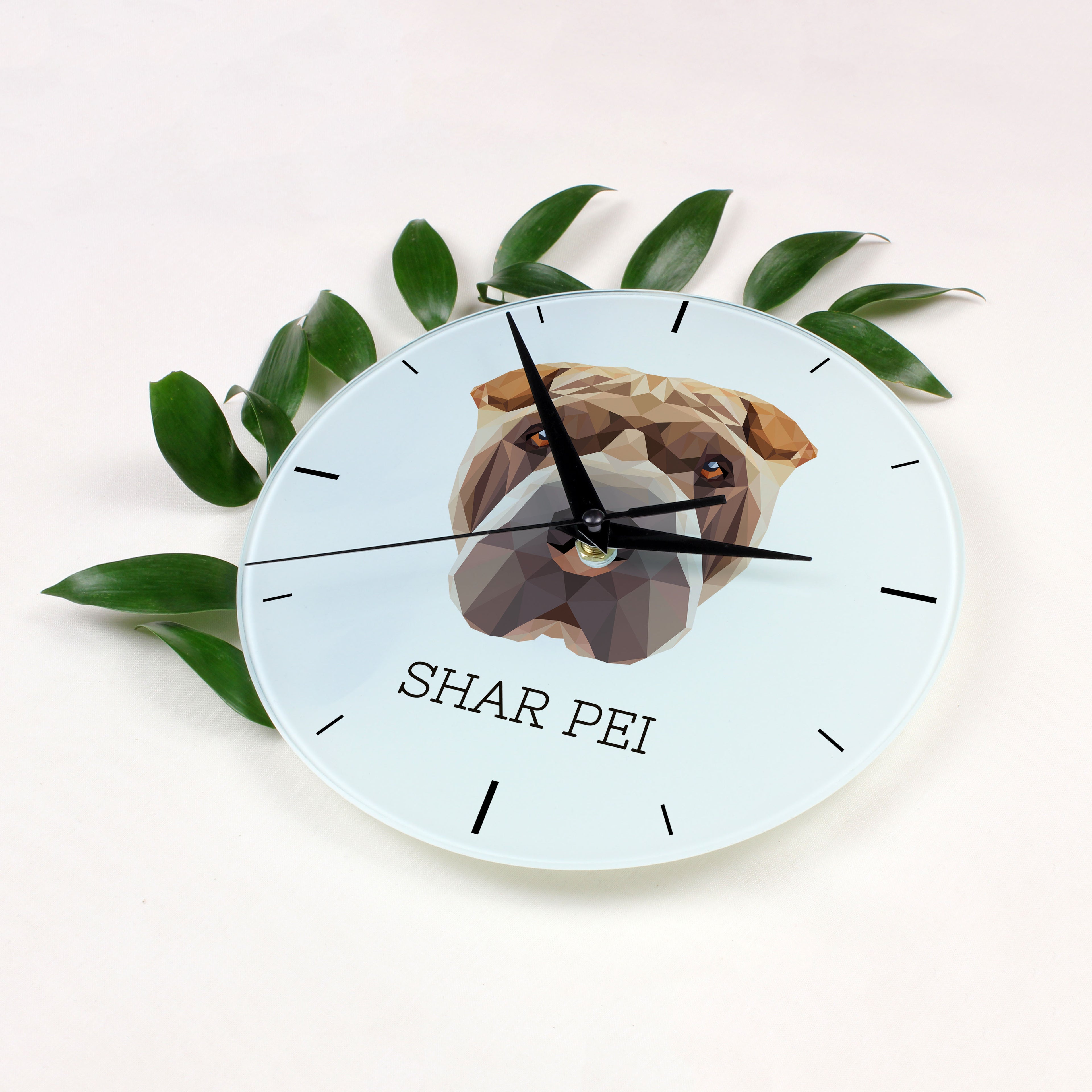 Shar Pei - geometric wall clock with a picture and the brand name Art-Dog