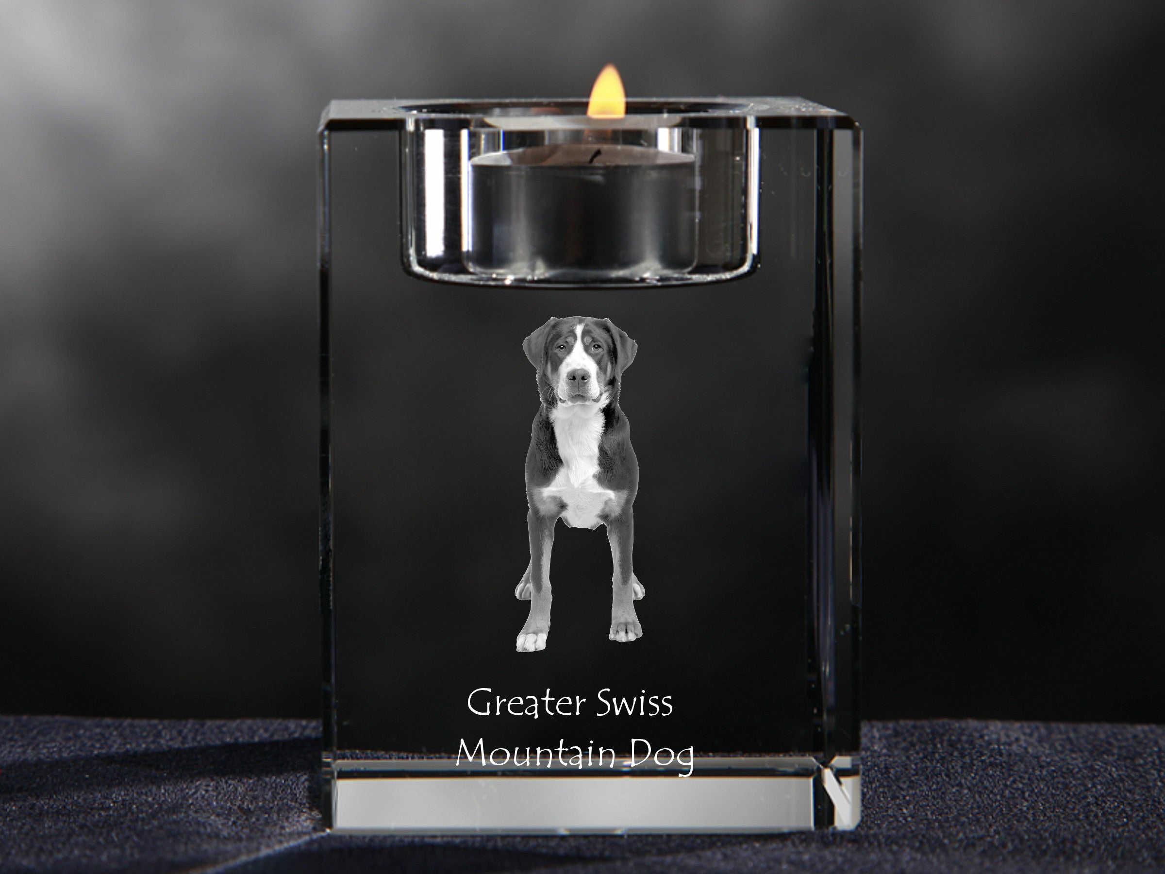 Great Swiss Mountain Dog, Greater Swiss Mountain Dog - Candle holder with dog photo, crystal tealight holder, personalised gift by Art-Dog brand