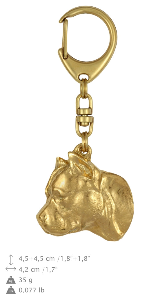 American Staffordshire Terrier, Amstaff II - Gilded key ring with dog in gift box, handbag decoration, luxury accessory by Art-Dog brand