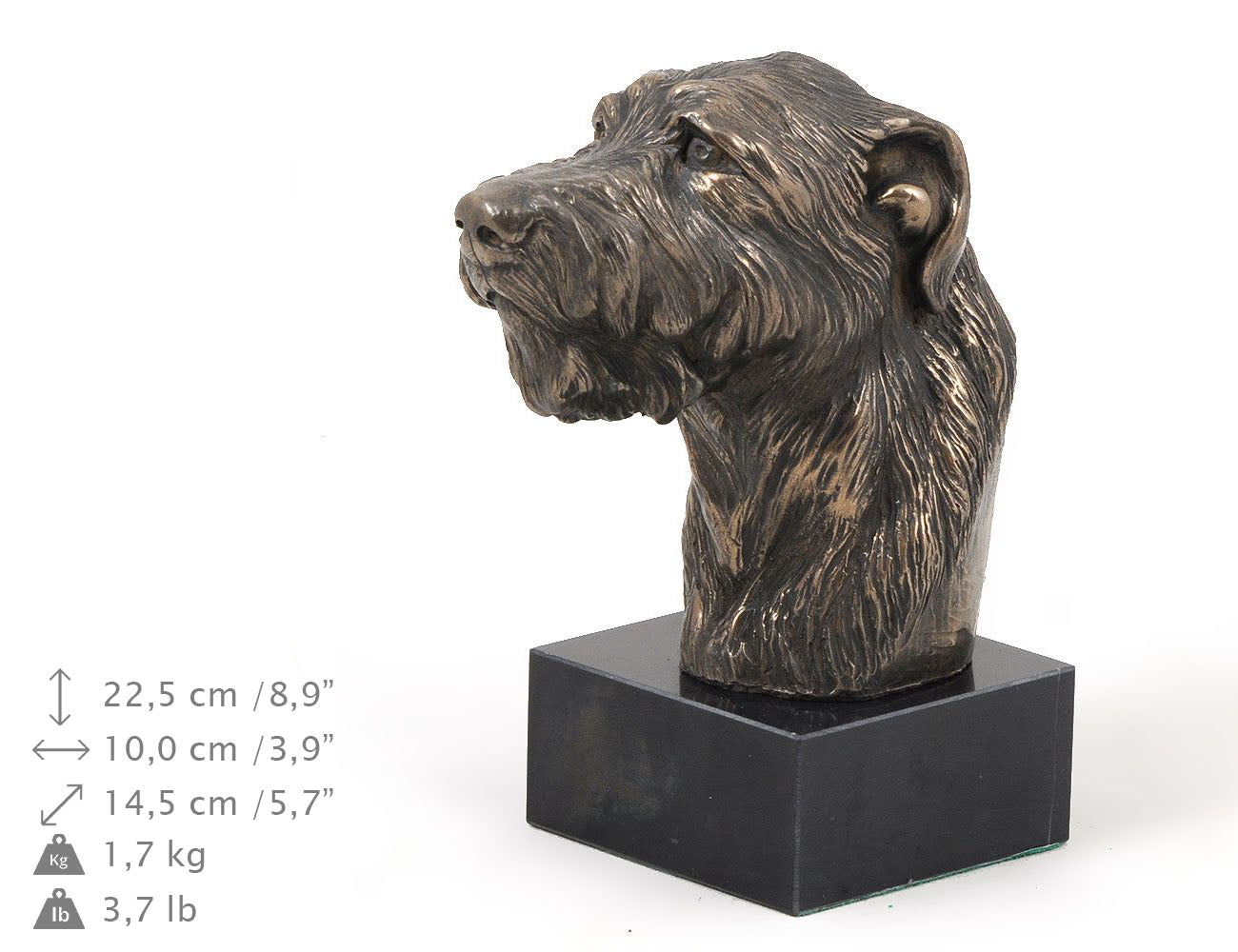 Irish Wolfhound - Dog statue, bust on stone base, sculpture, trophy for dog show by Art-Dog brand