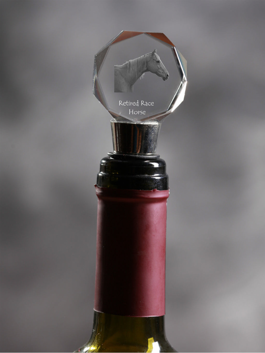 Retired Race Horse - Bottle stopper, crystal wine stopper with picture of a horse, personalised gift for bartender by Art-Dog brand