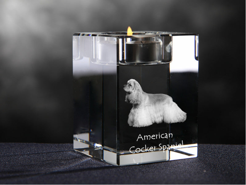 American Cocker Spaniel, Merry Cocker - Candle holder with dog photo, crystal tealight holder, personalised gift by Art-Dog brand