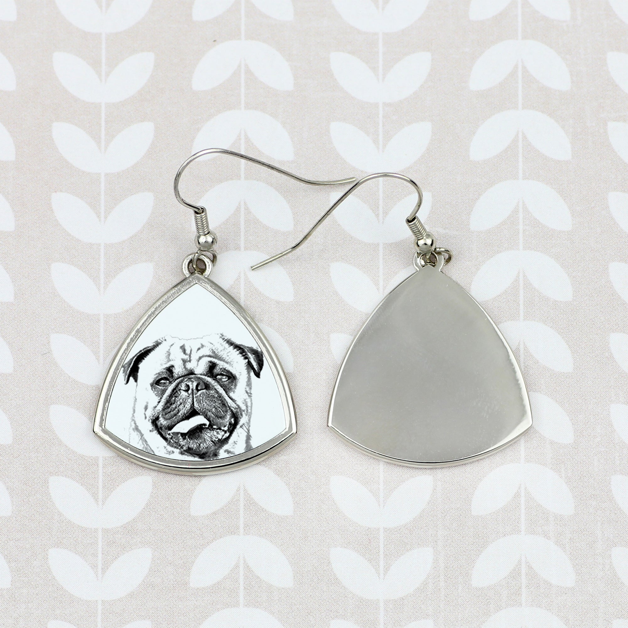 Pug - dog earrings, hanging earrings with a picture, personalized jewelry with Art-Dog brand print