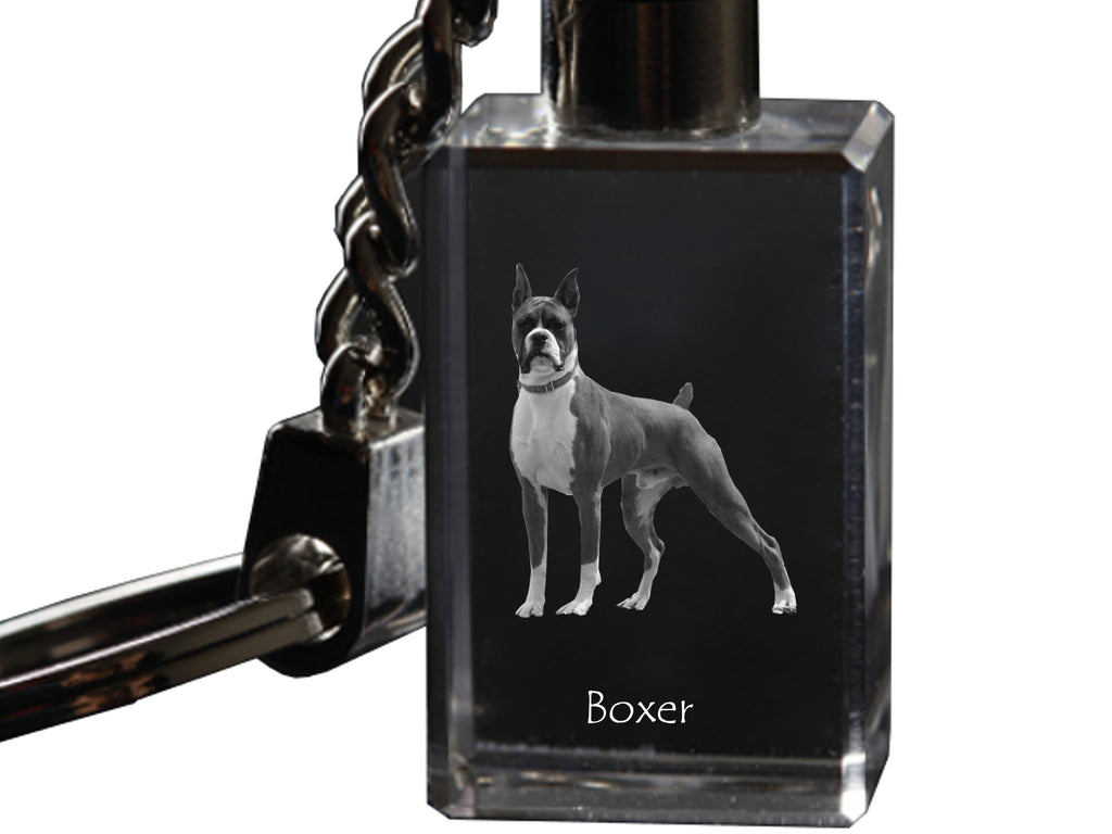 Boxer, German Boxer III - Crystal key ring with dog photo, illuminated key ring, unique gift by Art-Dog brand