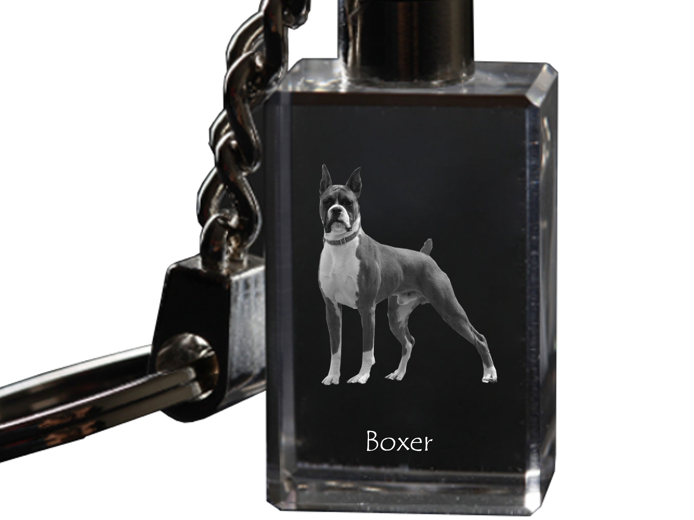 Boxer, German Boxer III - Crystal key ring with dog photo, illuminated key ring, unique gift by Art-Dog brand