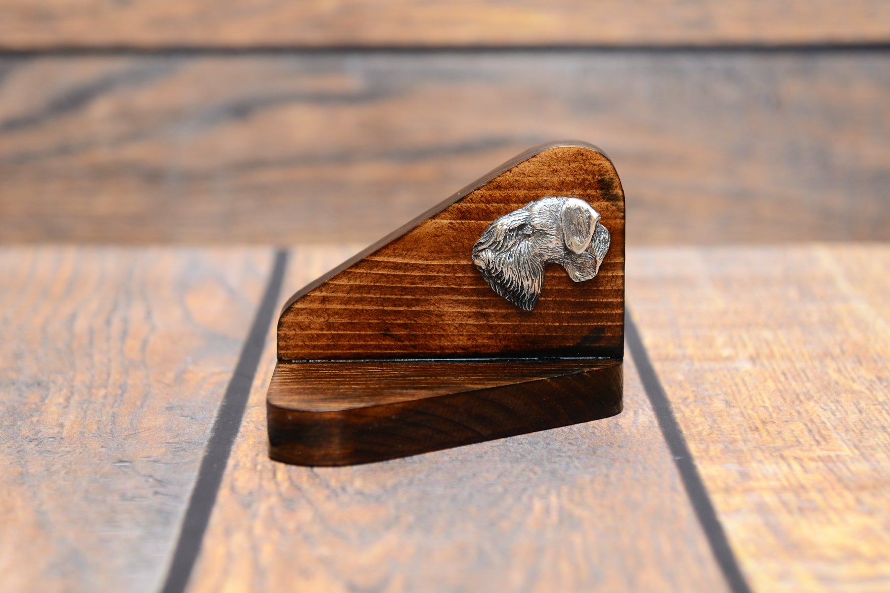 Cesky Terrier, Czech Terrier, Bohemian Terrier - wooden candle holder with a dog, tealight holder, a memorial place for a dog by Art-Dog brand