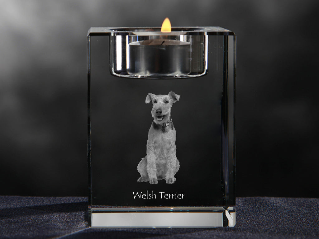 Welsh Terrier, Welshie, Daeargi Cymreig - Candle holder with dog photo, crystal tealight holder, personalised gift by Art-Dog brand