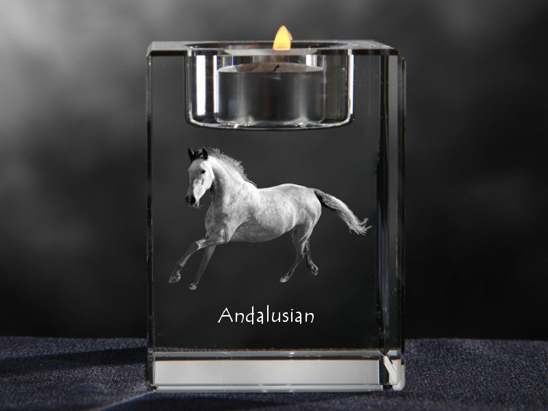 Andalusian - Candle holder with picture of a horse, crystal tealight holder, personalised gift by Art-Dog brand