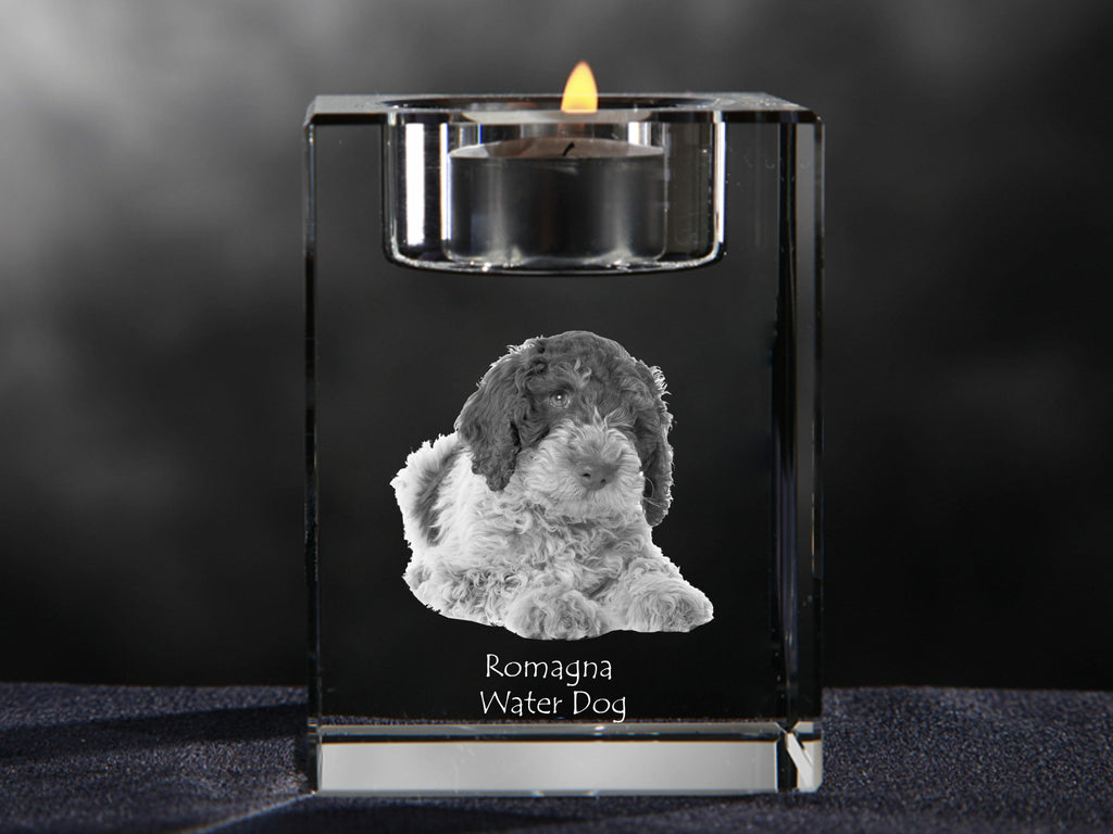 Romagna Water Dog - Candle holder with dog photo, crystal tealight holder, personalised gift by Art-Dog brand
