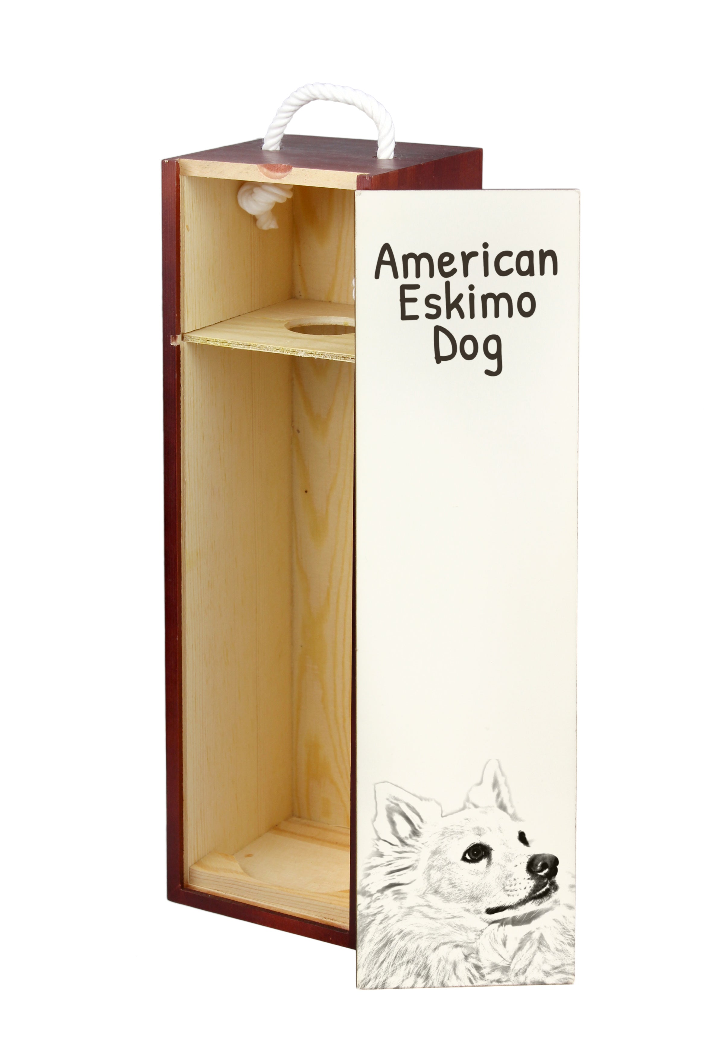 American Eskimo Dog, American Spitz - wine box with a dog, alcohol box with graphics, personalized gift box from the Art-Dog brand