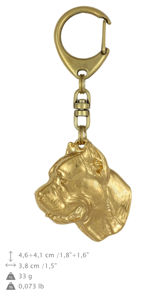 Cane Corso, Italian Cane Corso - Gilded key ring with dog in gift box, handbag decoration, luxury accessory by Art-Dog brand
