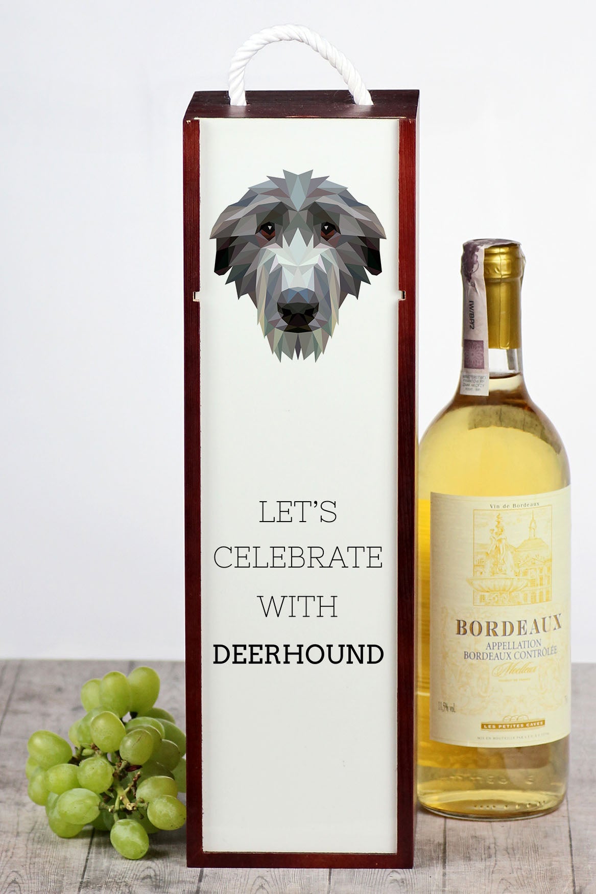 Deerhound, Scottish Deerhound - geometric box with a picture and inscription for wine by Art-Dog