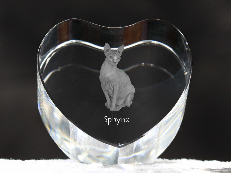 Sphynx - crystal clock with a picture of a cat, heart-shaped shelf clock, personalized standing clock by Art-Dog brand