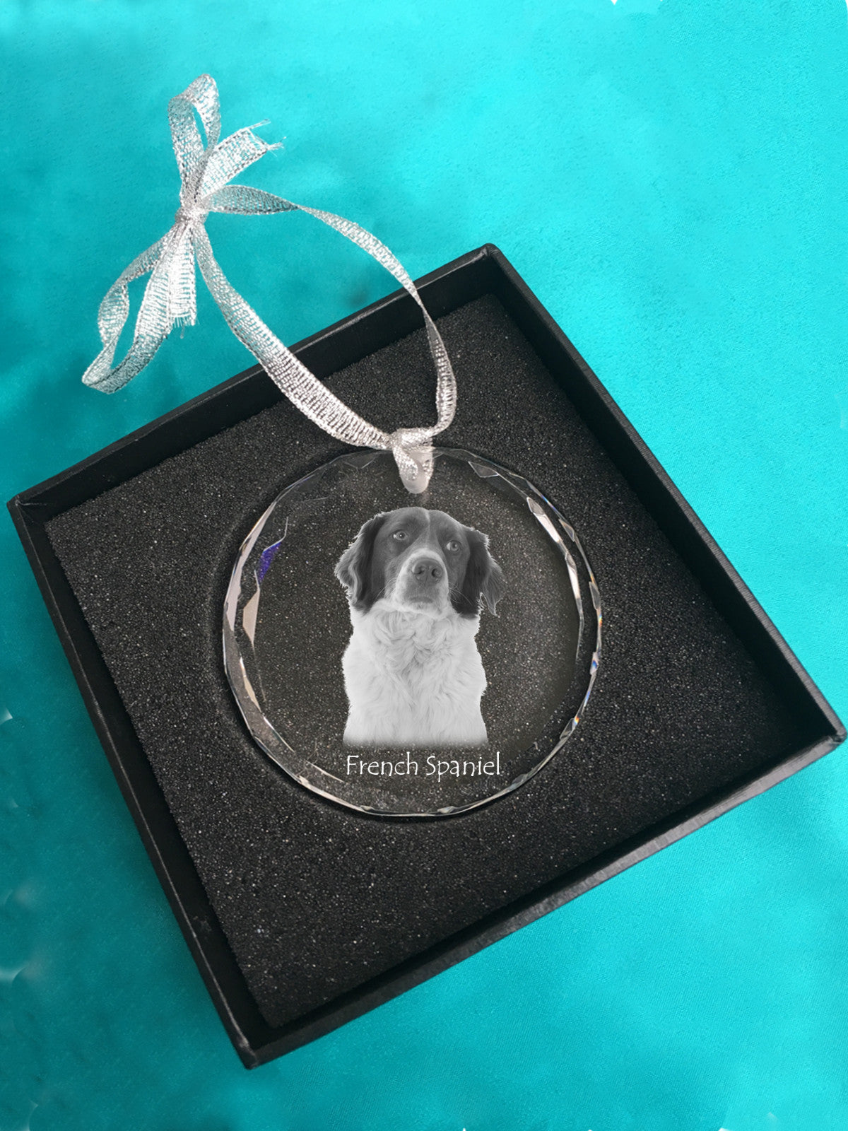 French Spaniel, French Setter, Canadian Setter - crystal bauble with a photo, dog photo in crystal, personalized Christmas tree ornament by Art-Dog brand