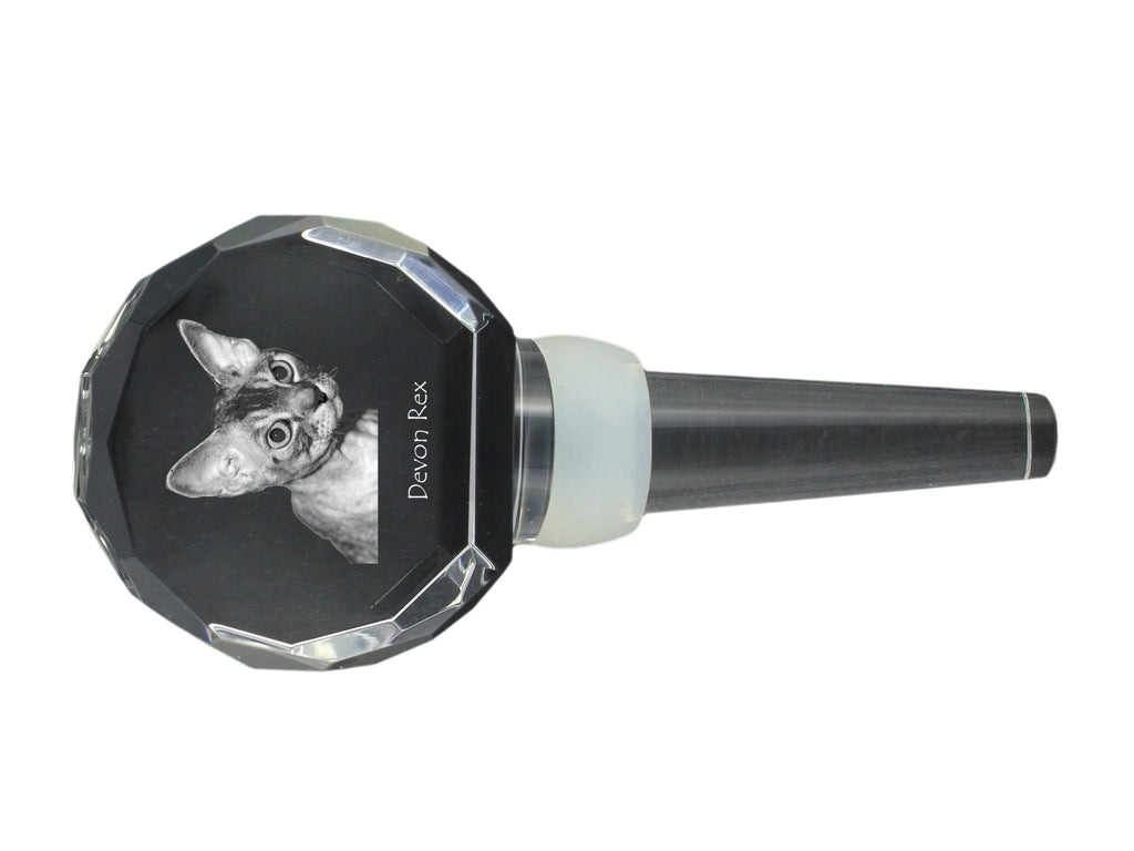 Devon Rex - Crystal bottle stopper with cat, unique wine stopper with photo, personalised gift for sommelier by Art-Dog brand
