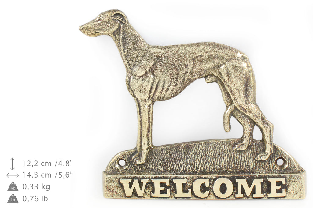 Whippet - a door sign with a dog, a brass welcome plaque, a unique sign with the inscription Welcome from the Art-Dog brand