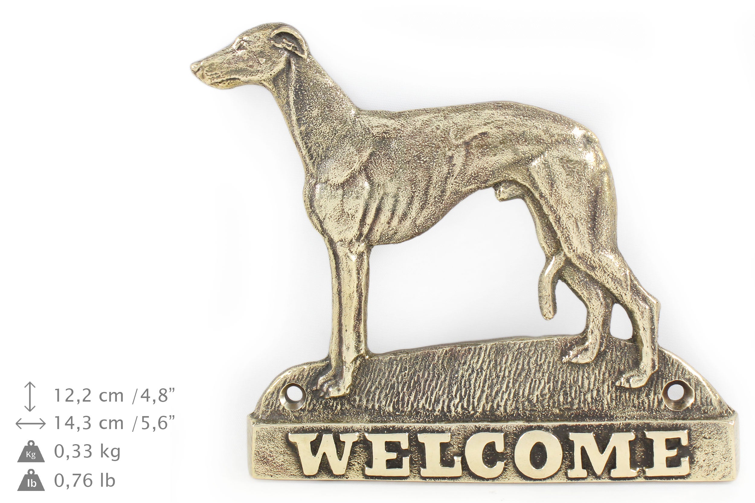 Whippet - a door sign with a dog, a brass welcome plaque, a unique sign with the inscription Welcome from the Art-Dog brand