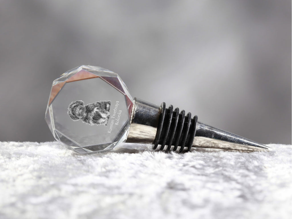 Bolonka, Russian Tsvetnaya Bolonka - Bottle stopper, crystal wine stopper with photo, personalised gift for bartender by Art-Dog brand