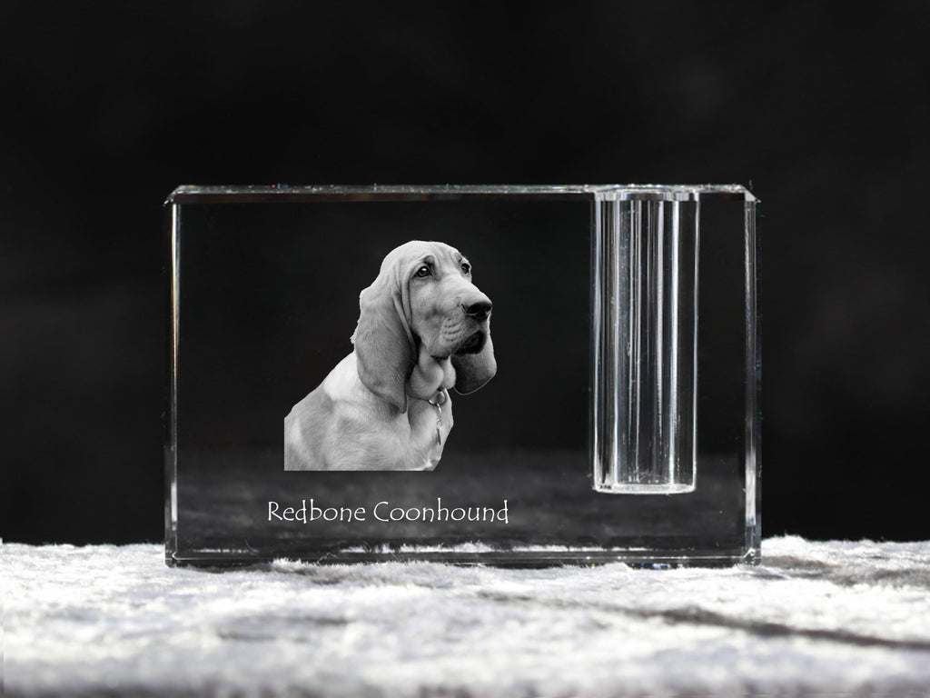 Redbone Coonhound - Pen stand, crystal organiser with dog photo, unique desk decoration by Art-Dog brand