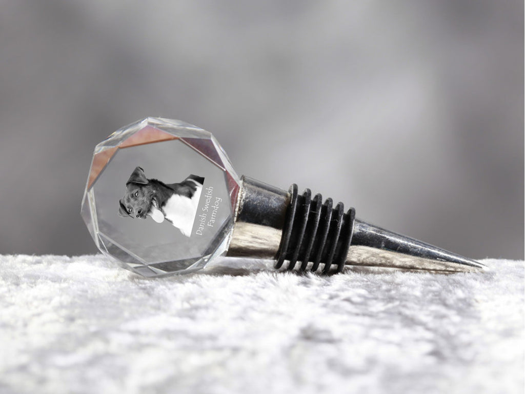 Danish Swedish Farmdog - Bottle stopper, crystal wine stopper with photo, personalised gift for bartender by Art-Dog brand